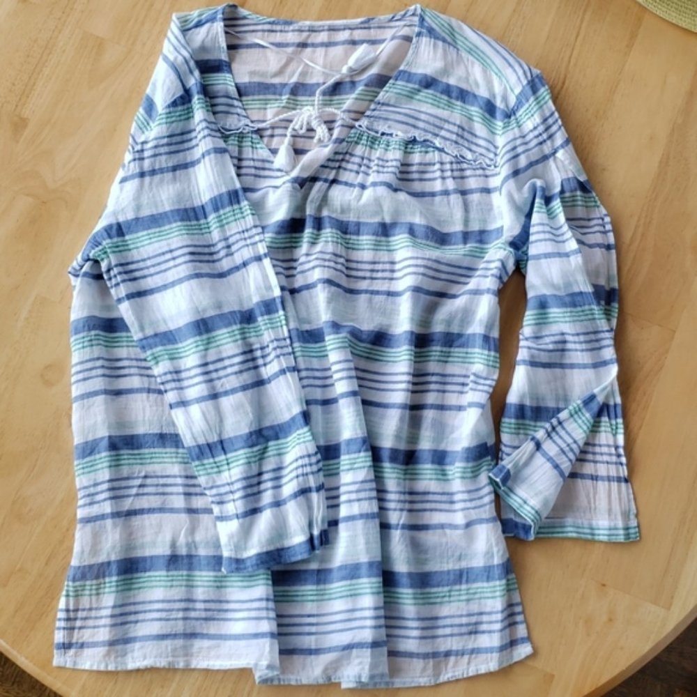 Joe Fresh boho peep sleeve striped 3/4 sleeve top